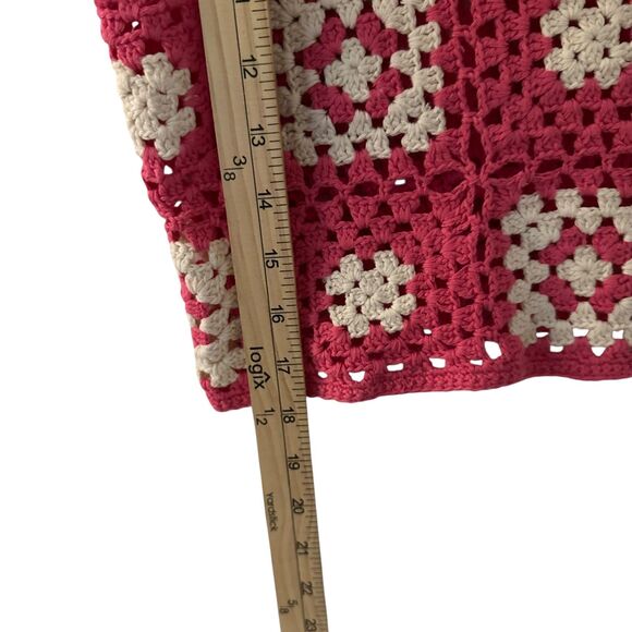 Forever 21 Pink & White Knit Granny Square Scoop Neck Halter Tank Top M - Picture 5 of 6